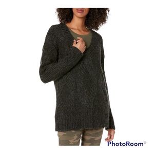 CABLE STITCH Oversized Argyle Tunic Sweater Wool Blend Charcoal EUC Sz XL